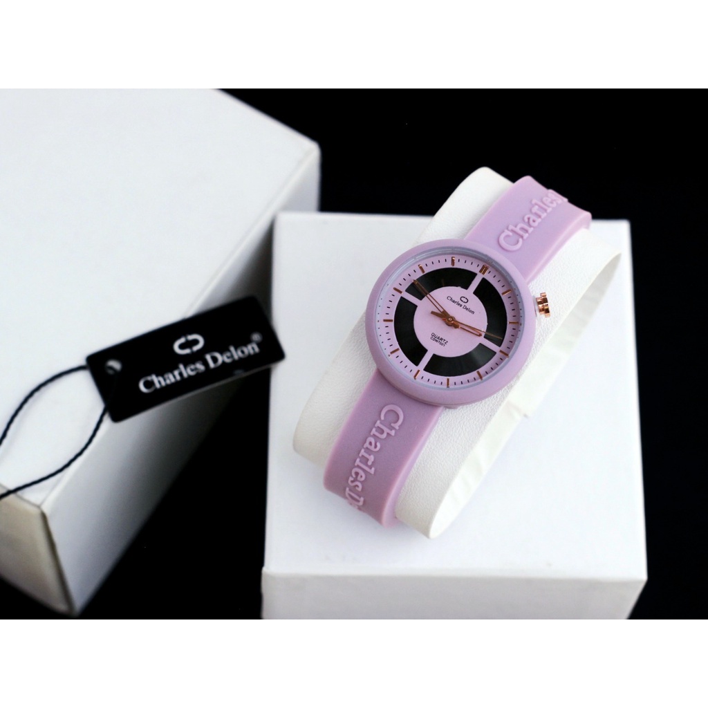 BEST SELLER JAM TANGAN WANITA CHARLES DELON J70 TALI RUBBER PAKET FREE ACC &amp; BOX || JAM TANGAN WANITA FASHION WANITA CHARLES DELON