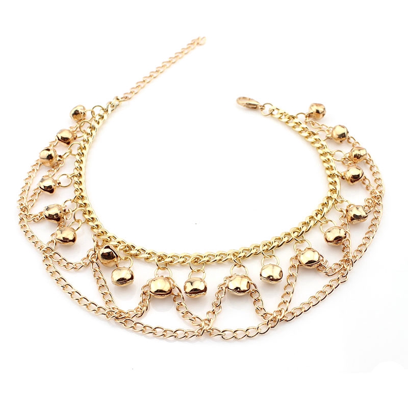 Fashion Wanita Gelombang Emas Seksi Menawan Rumbai Bell Gelang Kaki Bohemian Dance Alloy Anklet