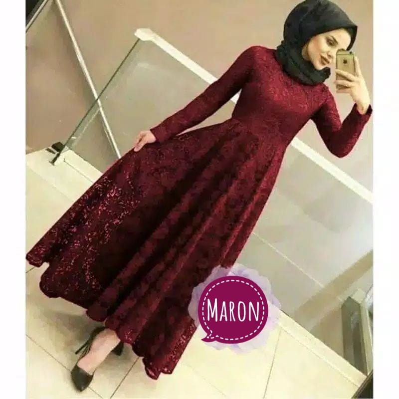 BJ - Maxi YUNI Wanita Bahan Brukat Tulang Corneli - Size M L XL XXL - Gamis Dress Pesta Kondangan - Fashion Muslim