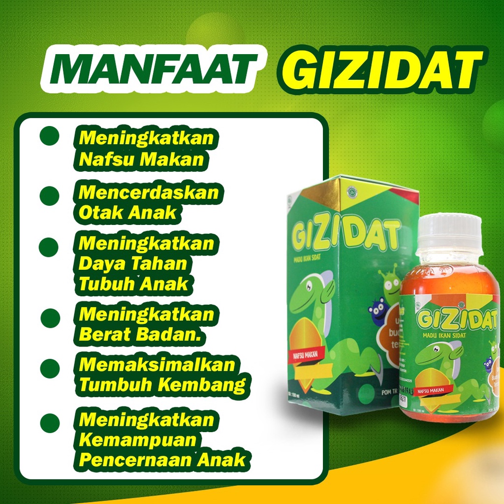 Gizidat Madu Gemuk Anak - Multivitamin Nutrisi Penambah Nafsu Makan &amp; Berat Badan Tingkatkan Daya Tubuh Lancarkan Pencernaan Ekstrak Ikan Sidat Original Isi 130ml