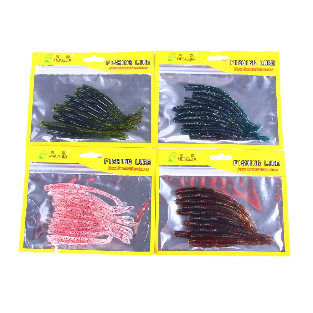 Hengjia 10Pcs/Pack Umpan Pancing Worm Baits Tiruan Bentuk Ikan Kecil Bahan Silikon 10cm 2.3g Soft Fishing Lure Earthworm Artificial Bait