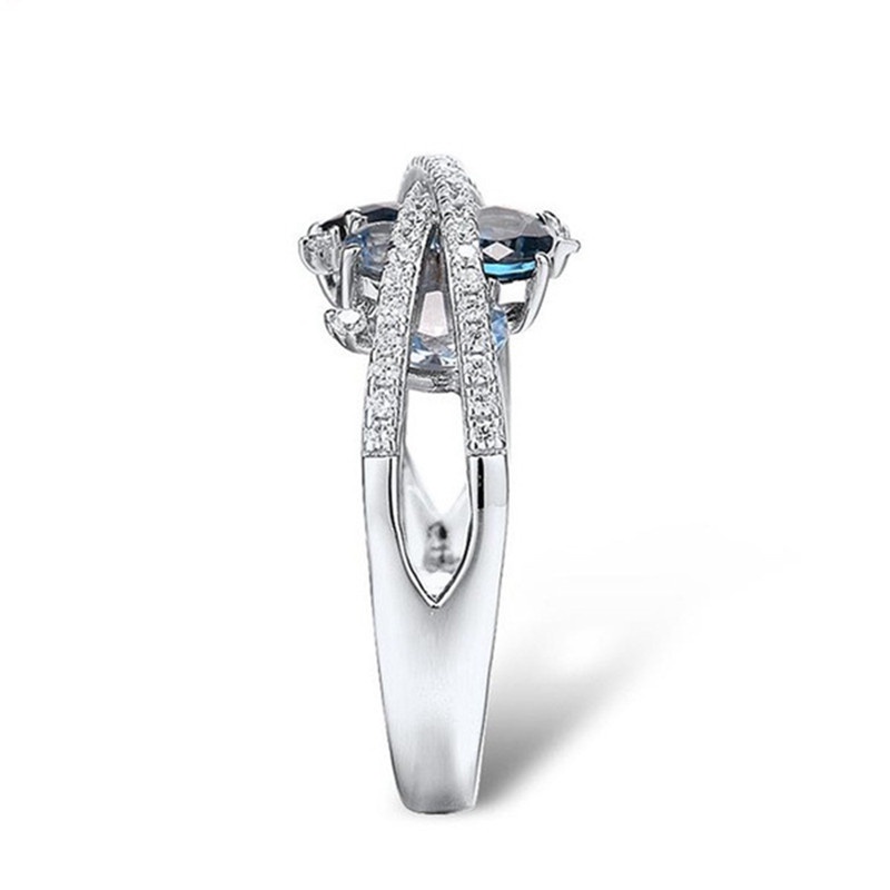 Cincin Sterling Silver 925 Model Silang Dengan Sapphire Biru Untuk Wanita