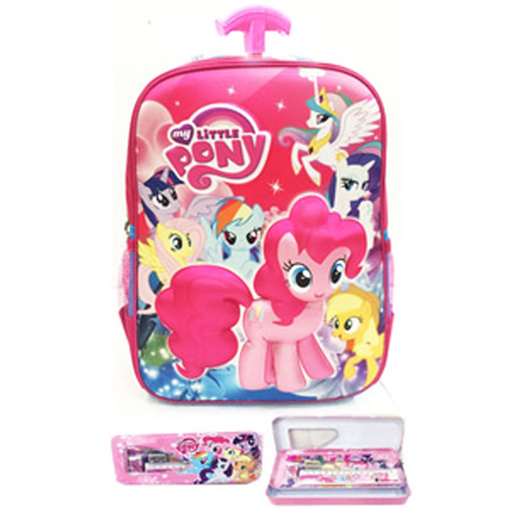 Tas Troley Sekolah Anak SD kuda pony pinke pie 3D Timbul Hard Cover S