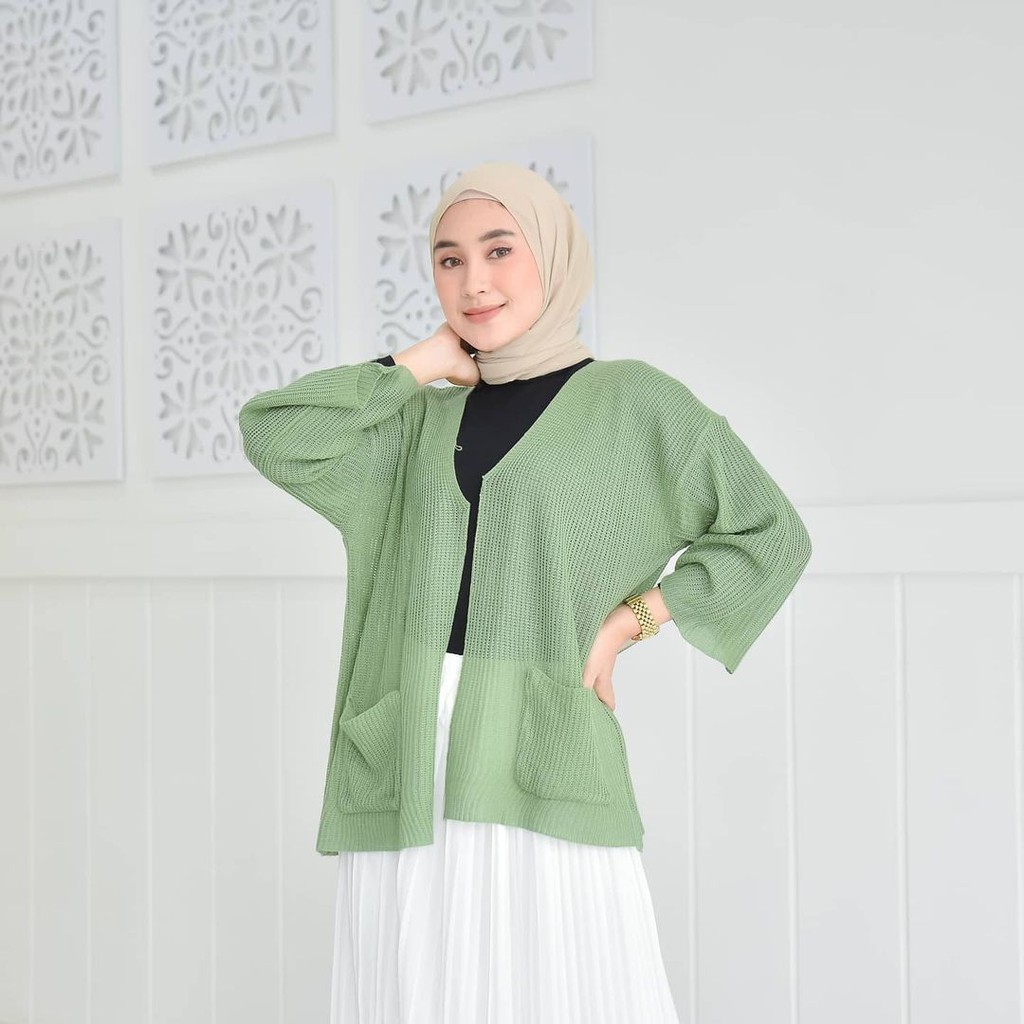 LOOCY CARDY 12 GET / Kardigan Rajut Oversize / Cardie Outher / Loocy Pocket Cardie 12 Get /  Kardigan Rajut Rajut Wanita-MINT