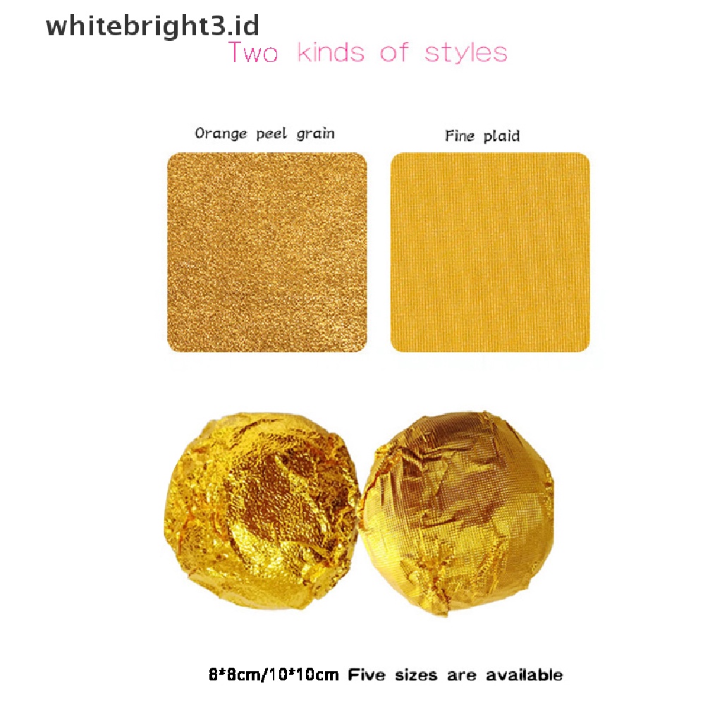 {whitebright3.id} 100Pcs/Pack Golden Aluminum Foil Candy Chocolate Cookie Wrapping Tin Paper Party ,