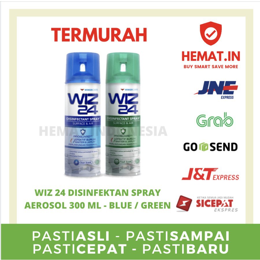 WIZ24 WIZ 24 DISINFEKTAN SPRAY AEROSOL 300 ML ORIGINAL BIRU HIJAU WING SEMPROTAN DISINFEKTAN PEMBERS