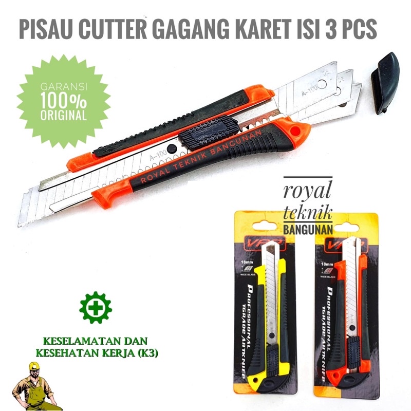 

Pisau Cutter Refill Isi 3 pcs Gagang Karet / Kater Gunting Pemotong Kertas Cutting Knife Paper