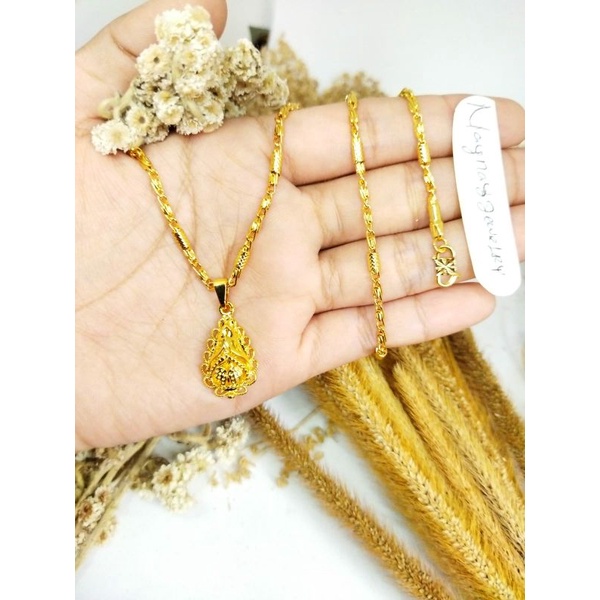 Kalung koin bambu oval 60cm ( warna emas 24k)