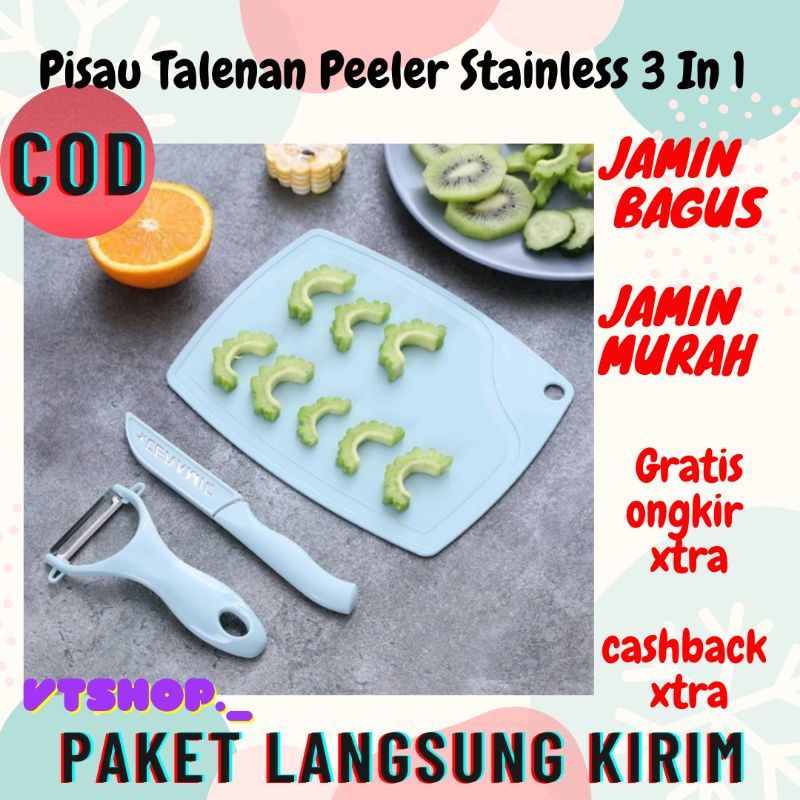 V395 - Pisau Set Talenan 3 In 1/ Pisau Dapur Set / Talenan Pisau Pengupas Buah Stainless / Alat Dapu