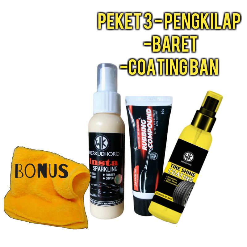 Paket instasparkling kain micro fire, body compund, pengkilap, kit  penghitam waterless xpresswash