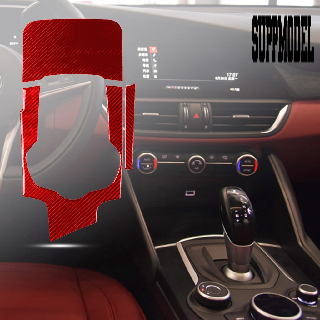 Suppmodelx &lt; 3Pcs / Set Stiker Cover Panel Persneling Mobil Bahan Carbon Fiber Untuk Alfa Romeo Giulia 17-19