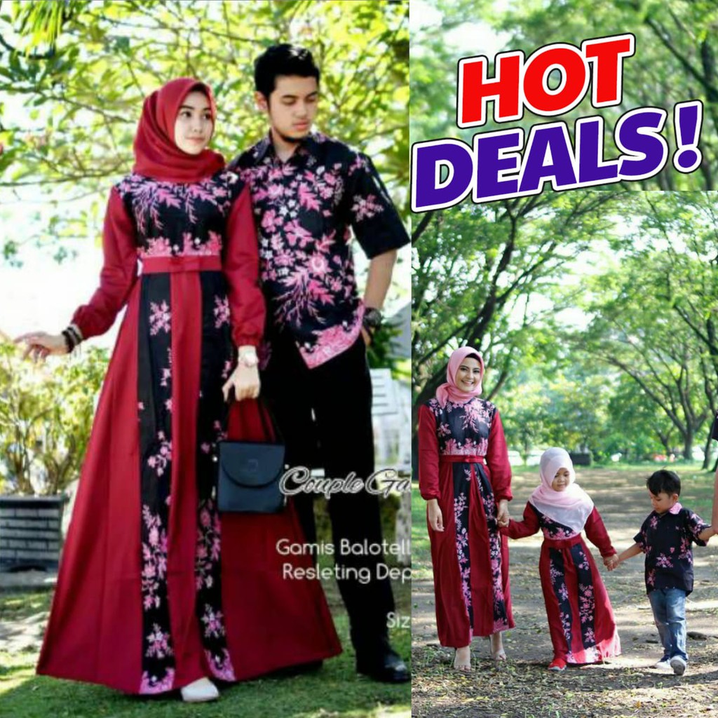 SAROJA BATIK Couple Batik Gamis Balloteli Cibulan Merah