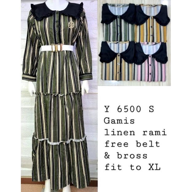 gamis salur kra hitam linen impor