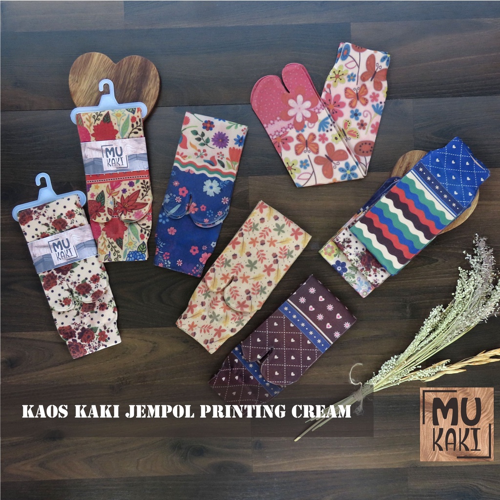 Kaos Kaki Jempol Motif Printing Cream Dewasa Mukaki Murah F