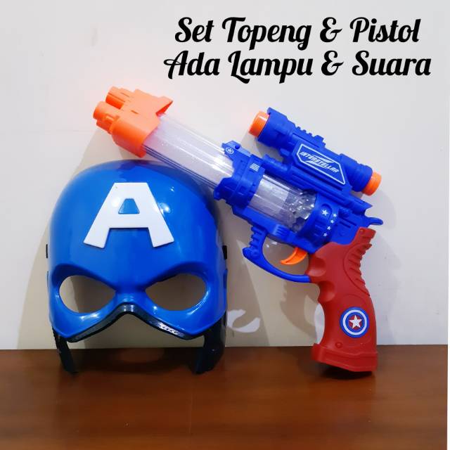 Mainan Set Topeng &amp; Tembakan Capt America Lampu Suara - Tembak Anak