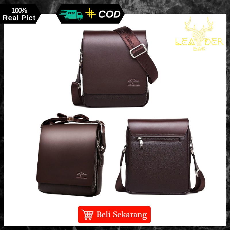 Tas Selempang Pria Kulit Asli Original Kangaroo Kingdom Warna Hitam Dan Coklat Model Terbaru 2021