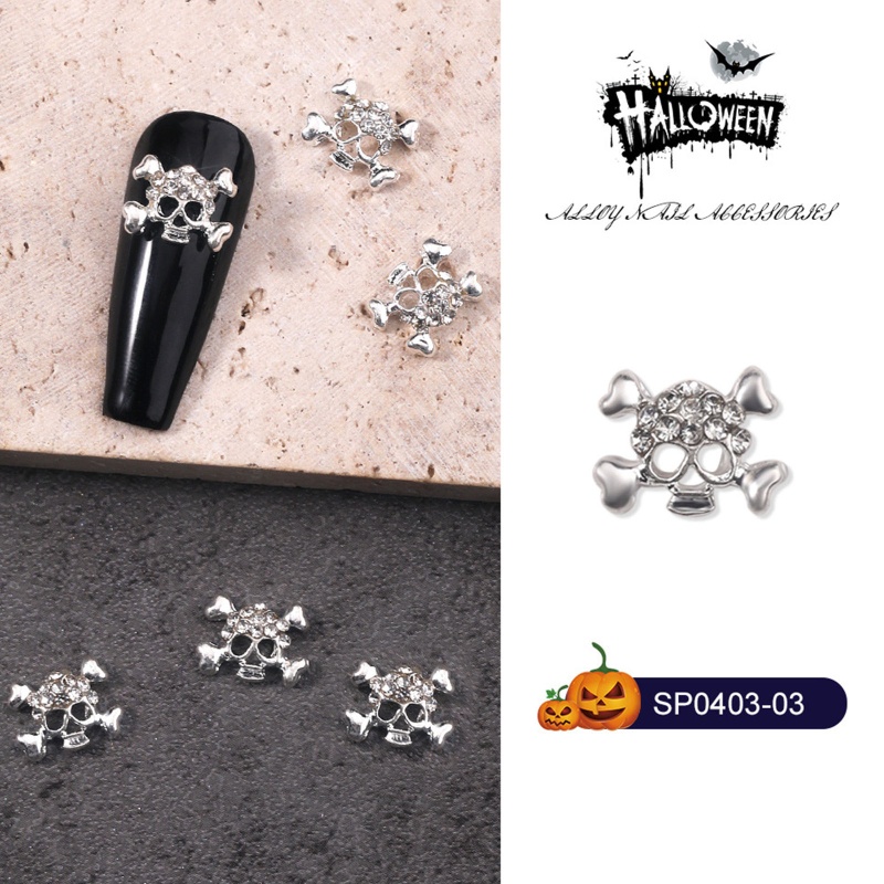 100pcs Charms Tengkorak Halloween 3D Gaya Vintage Dengan Berlian Imitasi Untuk Nail Art