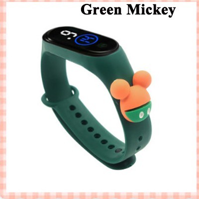 Jam Tangan Elektronik Tahan Air IP67 Motif Kartun Anak Laki-laki Perempuan LED Minimalis Gelang-Green Mickey