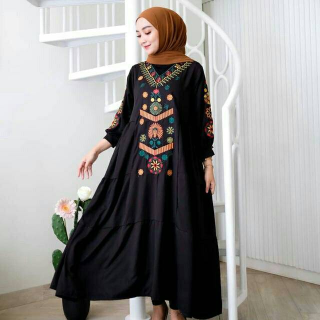 HARUKA DRESS BORDIR | RAMDHANI DRESS (BORDIR BUNGA) | GAMIS LEBARAN TERBARU