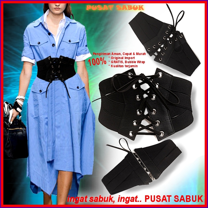 Belt Gesper Lebar Ikat Pinggang Wanita Sabuk Korea Obi Fashion Cewek Gasper besar Hitam Karet Elastis Kekinian Cantik Grosir Murah Jumbo kulit Women Praktis Modis Mewah Pingang