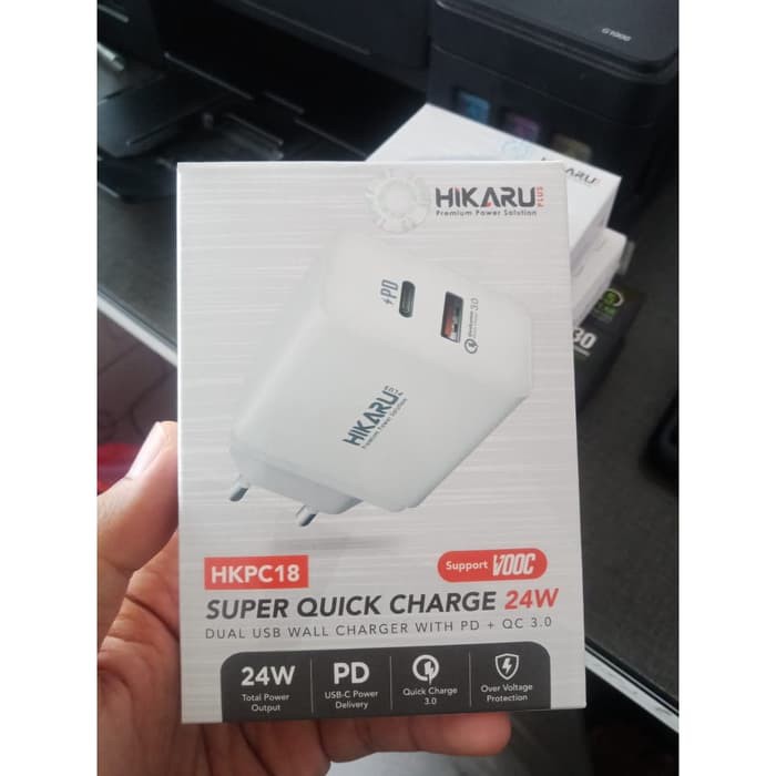 HIKARU PLUS SUPER QUICK CHARGE 24W DUAL USB WALL CHARGER