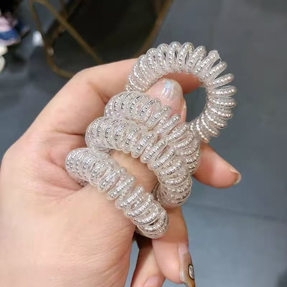 Ikat Rambut Model Kabel Telepon Transparan Aksen Mutiara Untuk Wanita