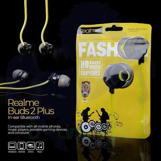 Handsfree Headset Earphone Black Audio Sounds Music Sport Realme Budz 2 &amp; 3 R50 Power Bass