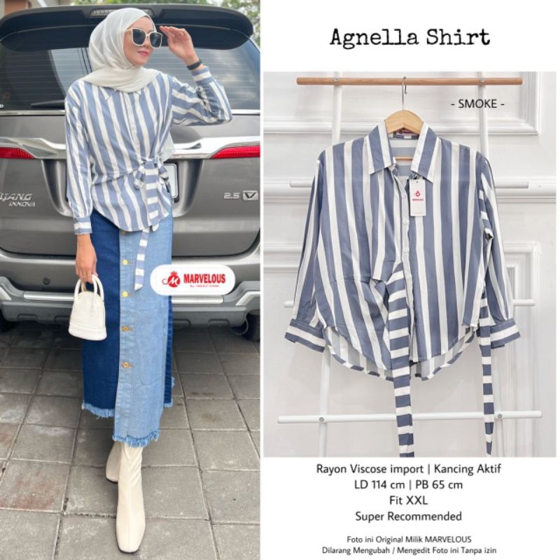 AGNELLA SHIRT BY MARVELOUS (BLOUSE WANITA) Blouse salur muslimah modern rekomended