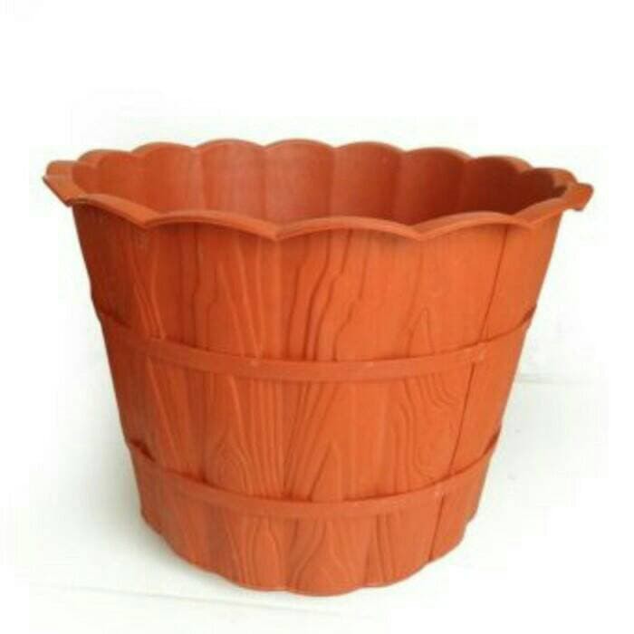 Unik Pot Bunga Plastik Motif Kayu 35 cm Diskon