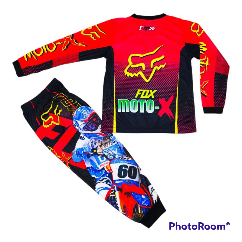 SETELAN BAJU MOTOR CROSS ANAK UMUR 2-11 THN/GRTIS sablon nma