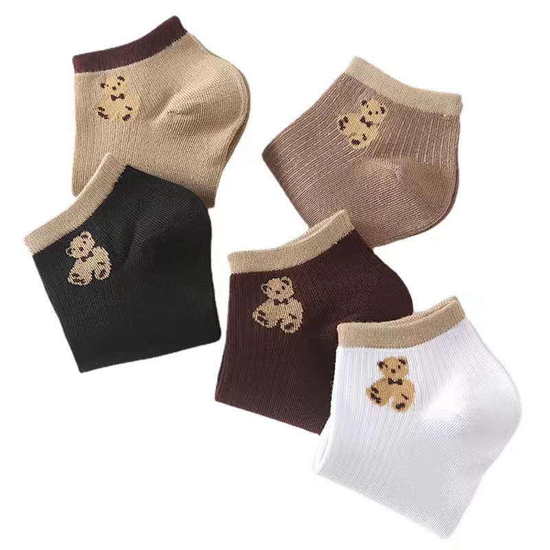 ♫ Megata ♫ A211 Kaos Kaki Wanita Motif Bear Kotak Kaoskaki Fashion Korea Women Sock Import