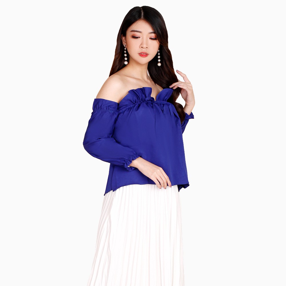 Blouse lengan Panjang wanita Gaya Korea model open shoulder - XSHOP Eunhee