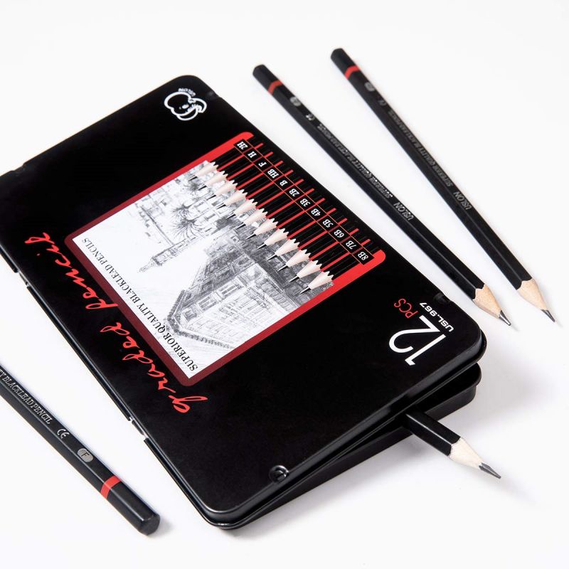 12pcs Pensil Gambar Sketsa Set Sketching Pencil Set Sketch Drawing Pencil Set Paiting Pencil Kit 2H-8B