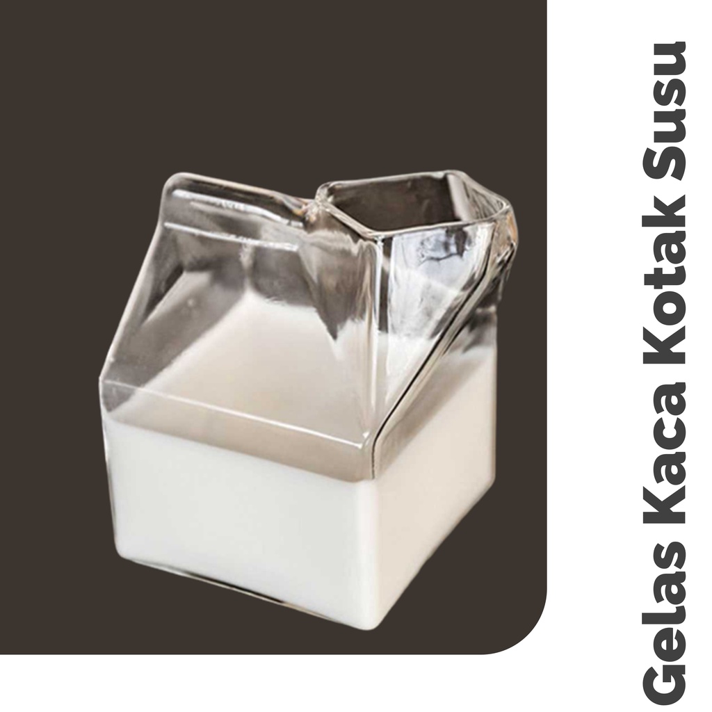 Jual Gelas Kaca Unik Lucu Model Kotak Susu Design Milk Box 300ml Gelas Aesthetic Korea Estetik 7421
