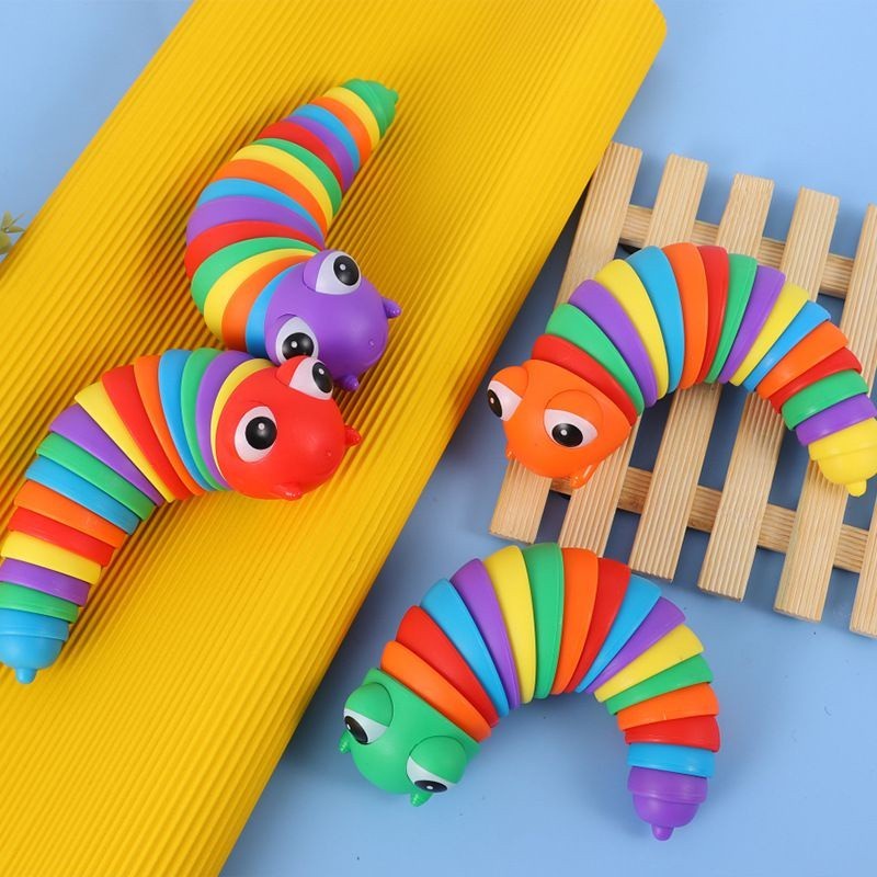 NEW PROMO Mainan Anak Edukasi Lucu Unik Ulat Bulu Warna Warni / Fidget Toy Finger Slug Ulat Siput Meringkuk Rainbow Mainan Anak Balita/ Kado ANak Lucu