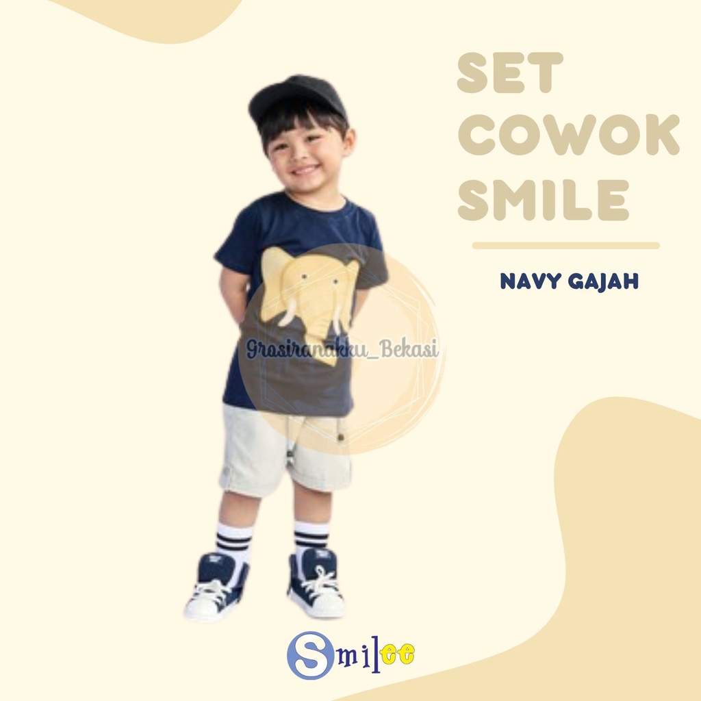 Setelan Anak Cowok Biru Navy Gajah Size 1, 2, 3 thn Murah