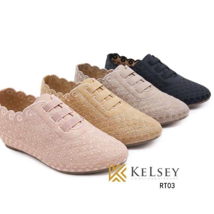 (  kaos kaki ) Kelsey  Sepatu Wedges Wanita 4cm Kelsey / Wedges Sepatu  RT03 6O9