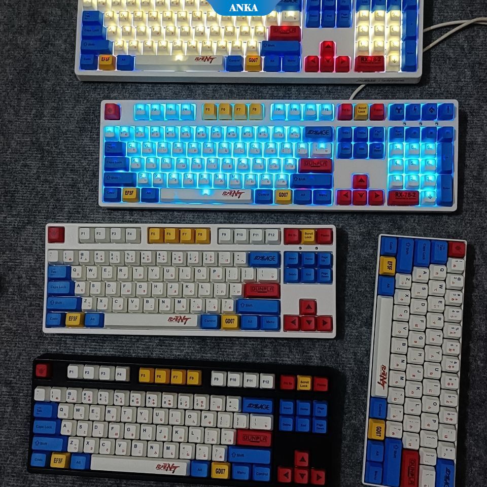 Backlit Keyboard Mekanik Gundam Mobile Suit Tema PBT Sublimasi Keycap Cherry KOTAK Teh Hijau Hitam Merah Sumbu Pribadi Kustom DIY Gaming Keyboard Cap Cocok untuk Reguler 61/87/104/108 Kunci