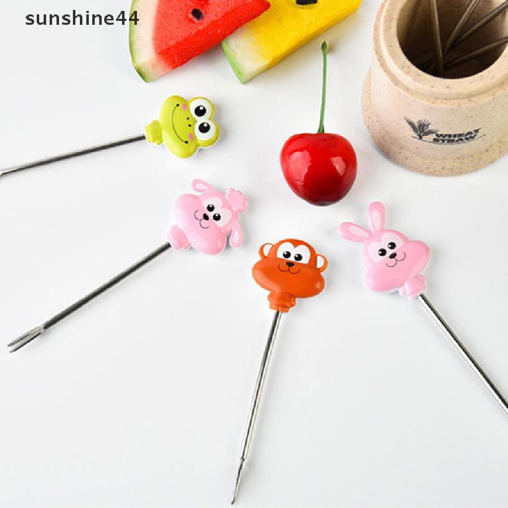 Sunshine 8PCS / Set Garpu Buah / Kue Mini Bahan Stainless Steel Motif Kartun Hewan Untuk Pesta