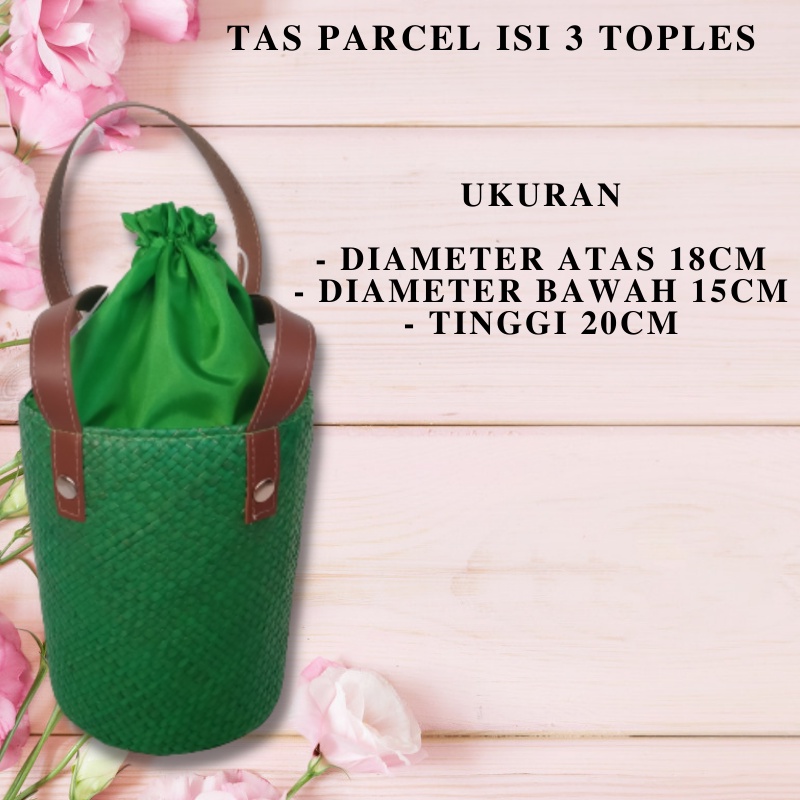 Tas Hampers Isi 3 Toples Tali Kulit Sintetis Keranjang Parcel Anyaman Pandan Tas Parcel Lebaran