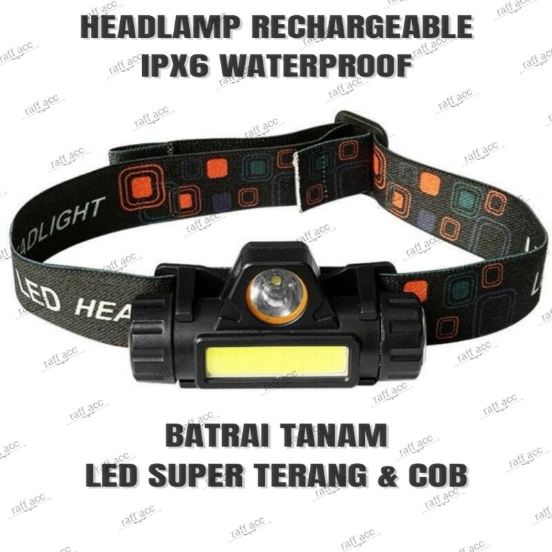 Headlamp Senter Kepala Waterproof USB Charger