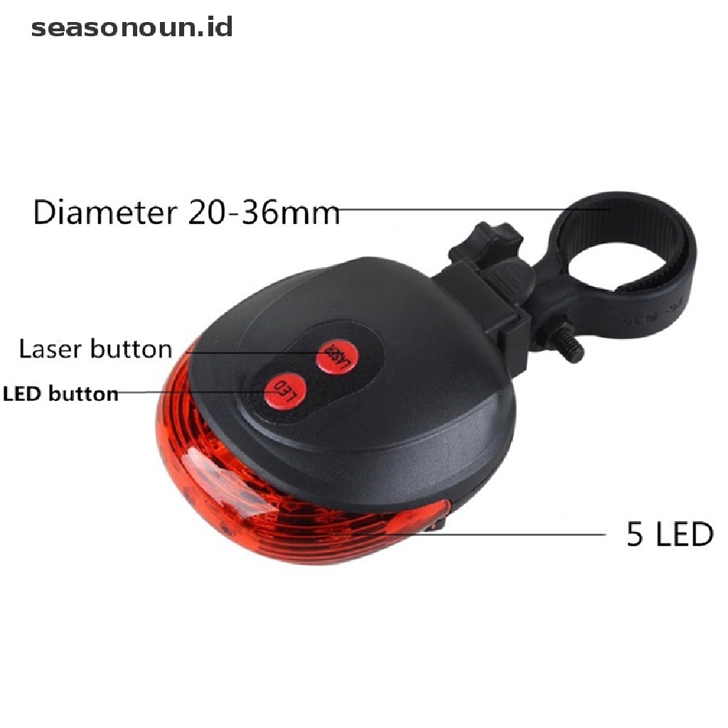 【seasonoun】 2 Laser +5 LED Rear Cycling Bicycle Bike Tail Safety Warning Flashing Lamp Light .