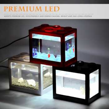 Aquarium Mini Lego Block with White LED / Akuarium Cupang LED Mini bentuk Lego Lucu Simpel / Akuarium Cupang Murah dengan Lampu LED Ikan Mas Koi Ikan Kecil Kecil Aesthetic Estetik Original Kekinian / Aquarium Set Ikan Koi + Batu Akuarium Ikan Cupang Hias