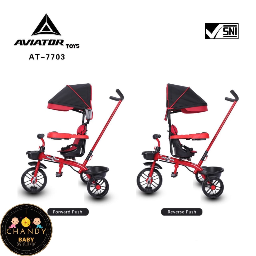 SEPEDA RODA TIGA TRICYCLE AT 7703 AVIATOR (ADA PENGAMAN, KURSI BISA PUTAR, LAMPU DAN MUSIK)