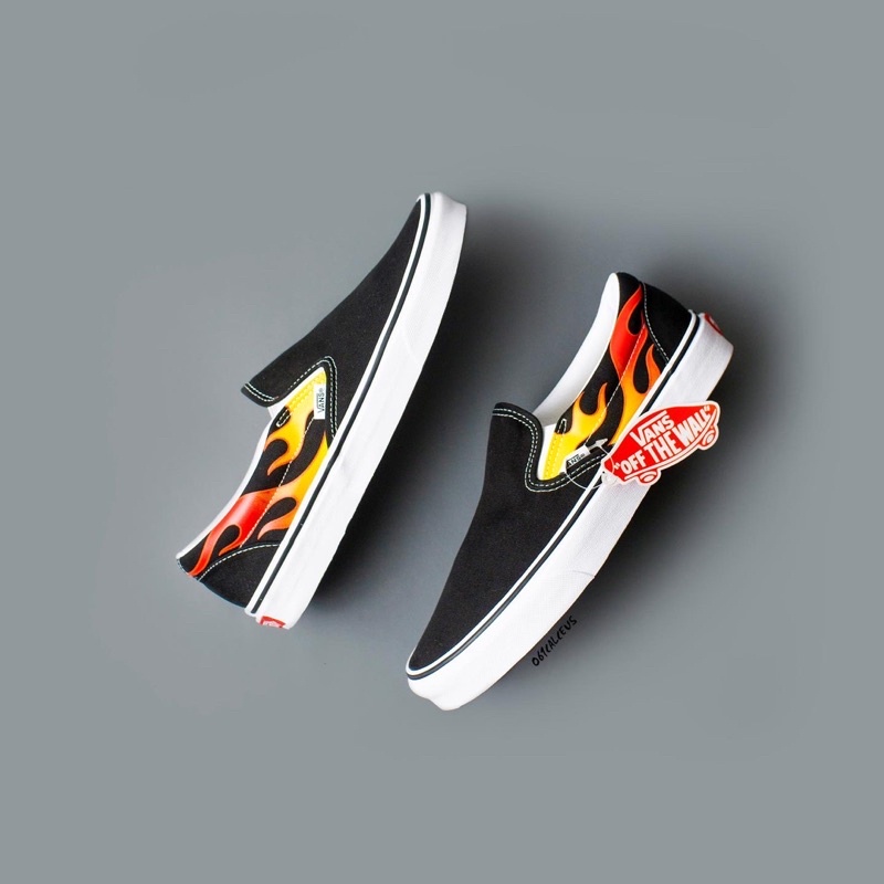 Vans Slip On Classic Flame Black / True White 100% Original