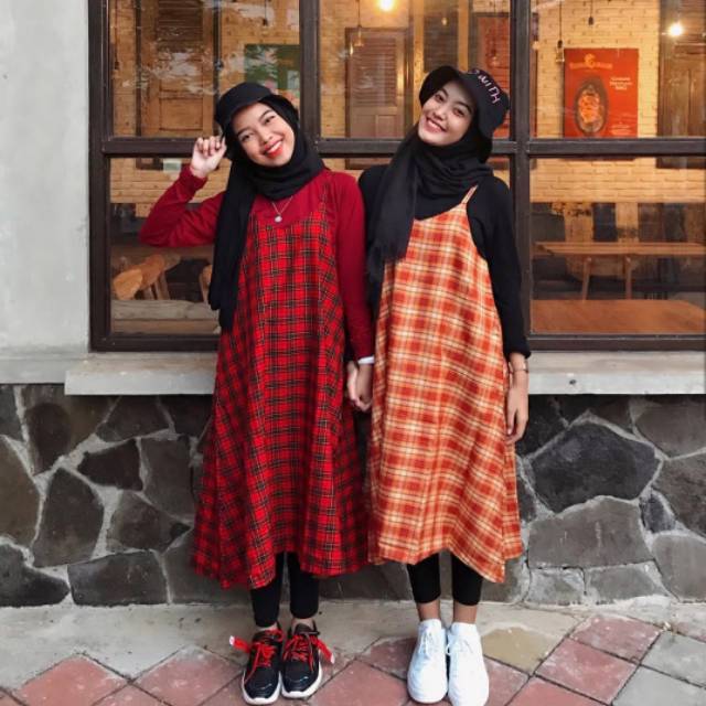 OVERALL TARTAN DRESS (SUPER BEST SELLER) KOREAN STYLE