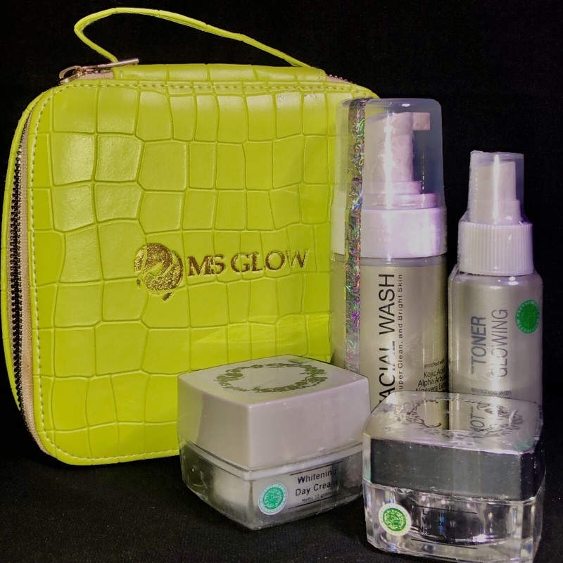 MS GLOW PAKET DAN SERUM GLOWING JERAWAT KUSAM FLEK HITAM (FREE BOX CROCO)