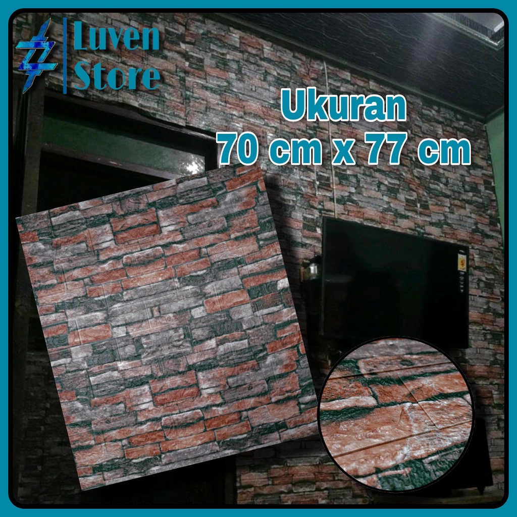 Paket Hemat 10 Lembar Wallpaper 3D Foam Brick. Wall Stiker Dinding Dekorasi Rumah Terbaik.-Corak Merah
