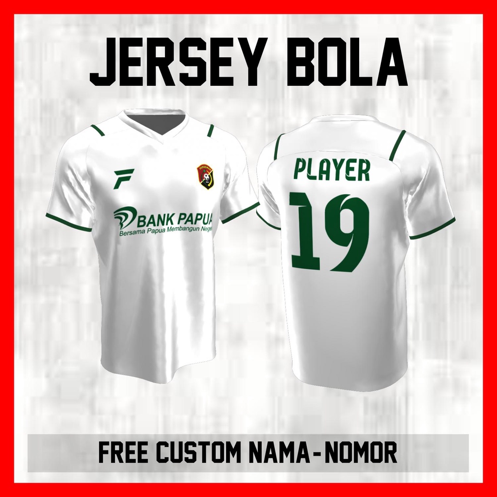 Kaos Bola Jersey Persewar Waropen Klub Putih Garis Bahu Baju Custom Nama dan Nomor Punggung - 117 Je