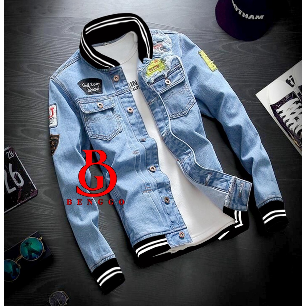 BENGGO.ID | JAKET JEANS RIB DENIM TERBARU / JAKET RIB GAYA KOREA TERBARU / JAKET RIB DISTRO